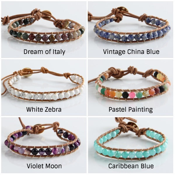 Boho Leather Beaded Bracelet | 32 colors – BohoDrift