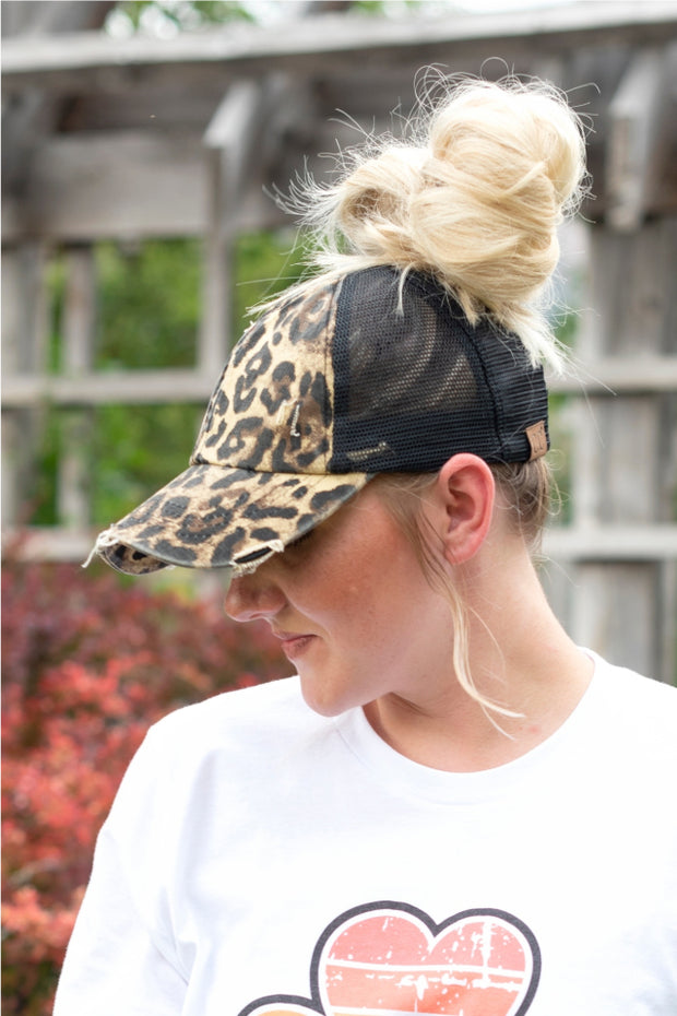 Messy Bun With Baseball Cap CC Authentic Beanie Distressed Criss