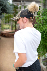 Leopard Print Distressed C.C® Criss-Cross Messy Bun Trucker Hat | 2 PRINTS