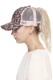 Leopard Print C.C® Messy Bun Trucker Hat
