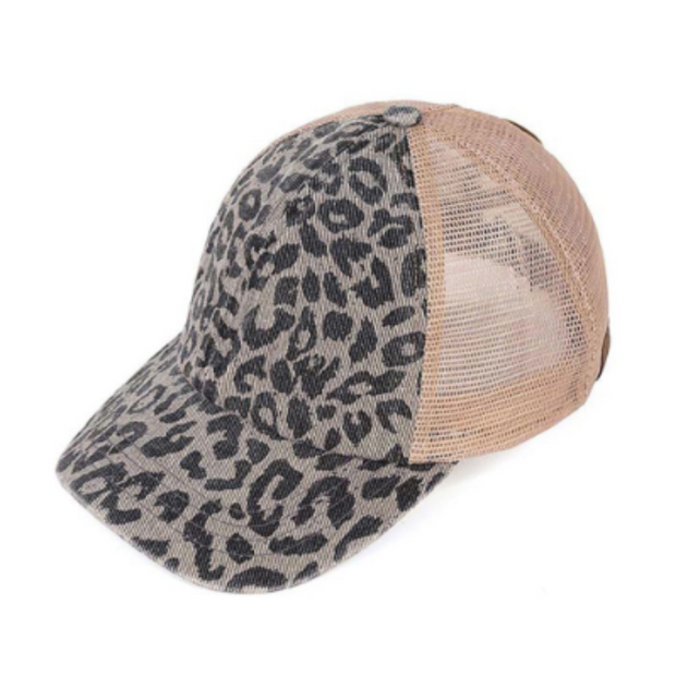 Leopard Print C.C.® Messy Bun Trucker Hat | 3 Colors