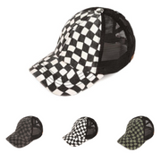 Racing Checkered Criss-Cross C.C® Messy Bun Trucker Hat